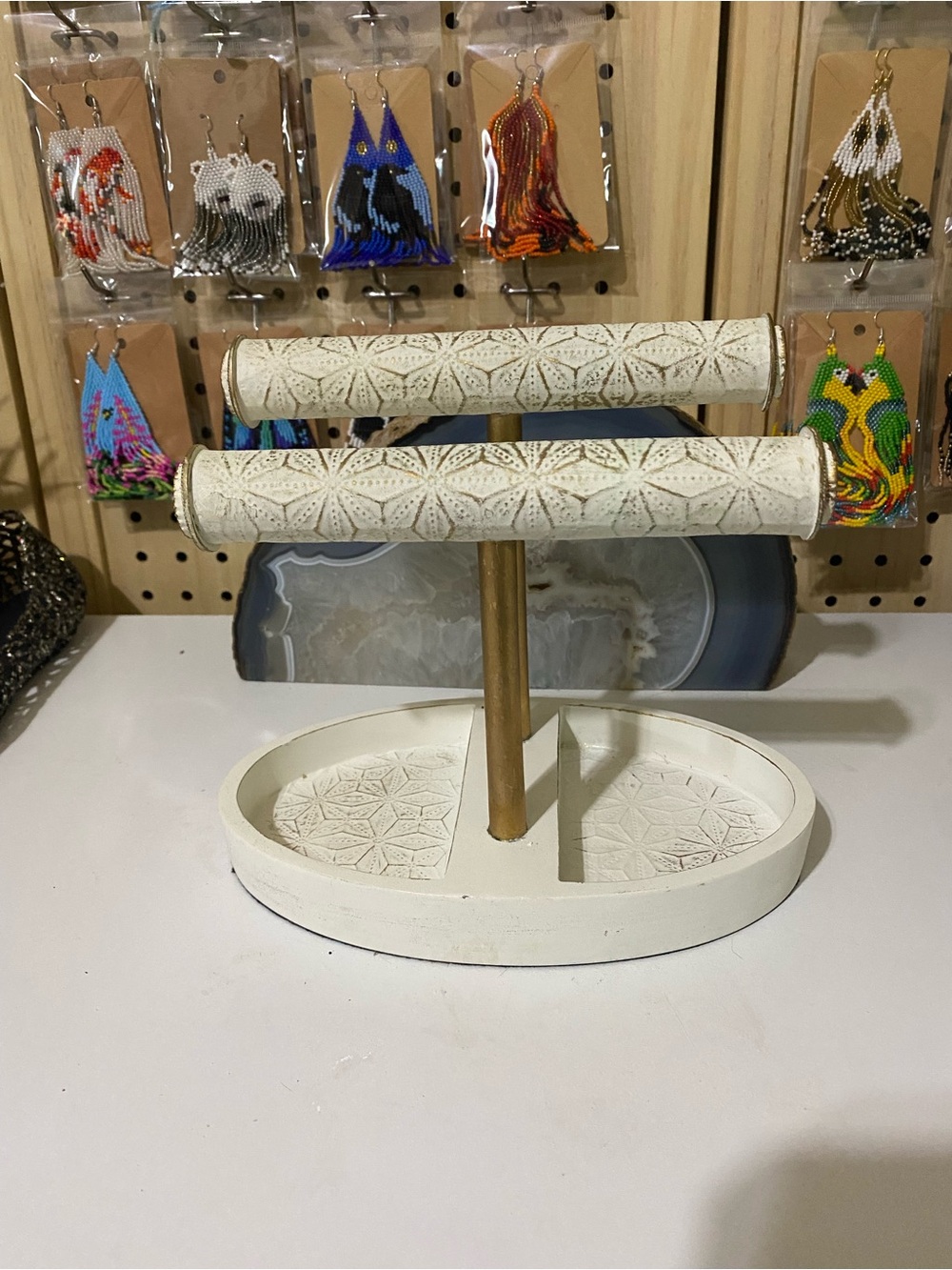 Vintage White and Gold Jewelry T-Stand